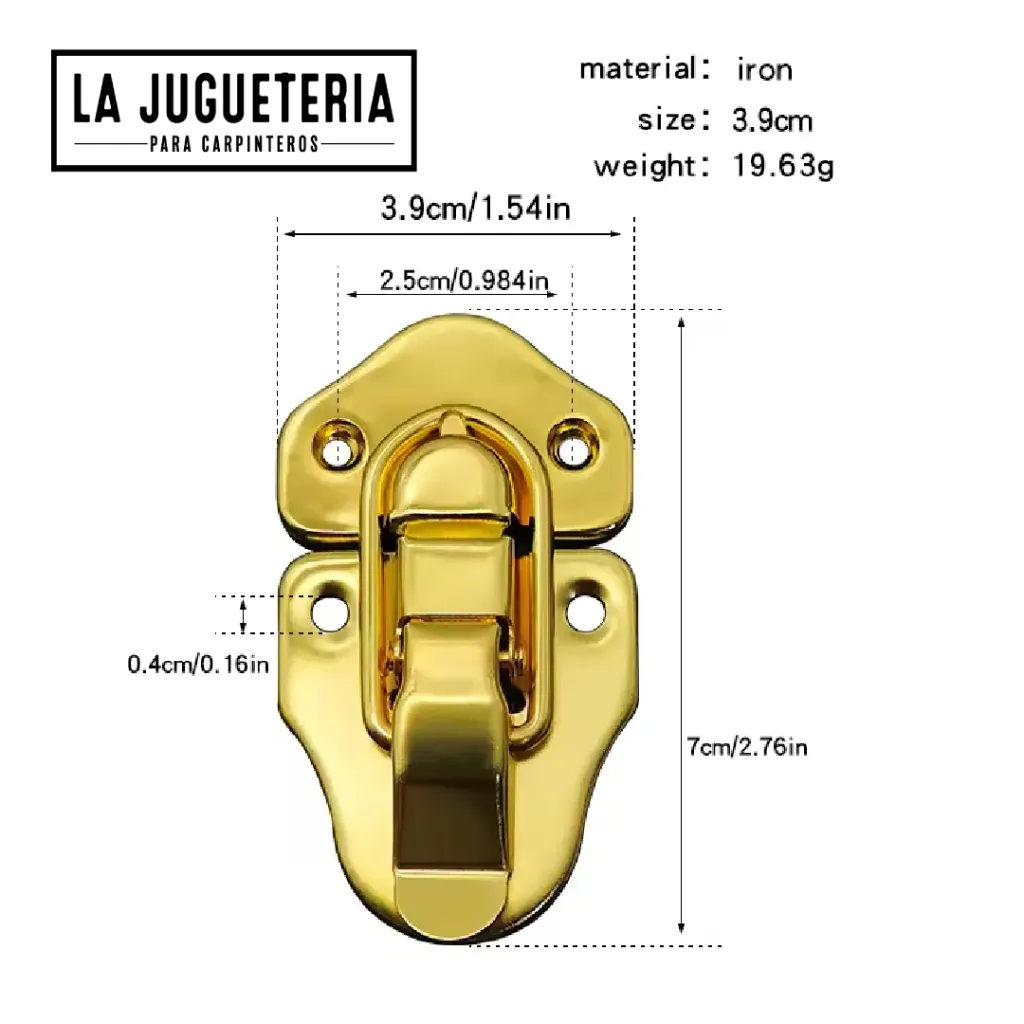 [A2119] Hebillas Cierre color Amarillo de lengua de pato y equipaje de hierro para joyero de madera