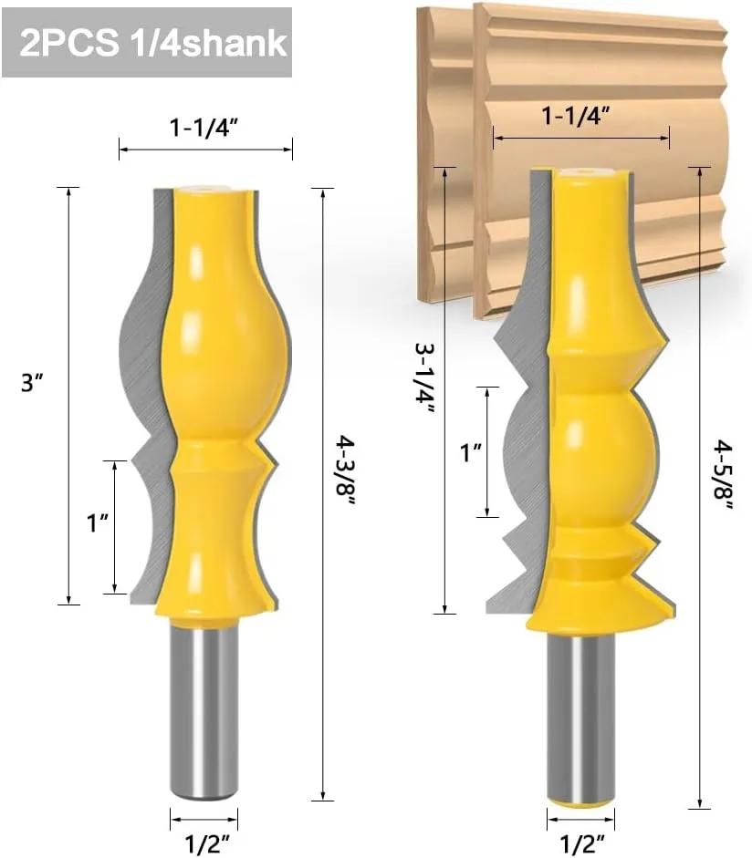 Fresa para Molduras Decorativas – Perfil Clásico para Router | Vástago 1/2” (Juego 2 Piezas) Ref: G121