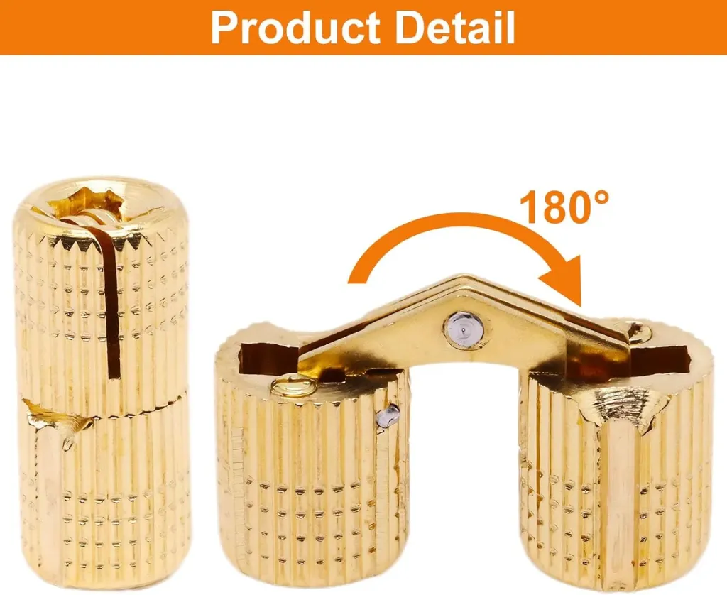 [A2325] Bisagras ocultas tipo barril 12 mm. Angulo de apertura de 180 grados. Pack 2 unidades Fabricado en latón y acero inoxidable