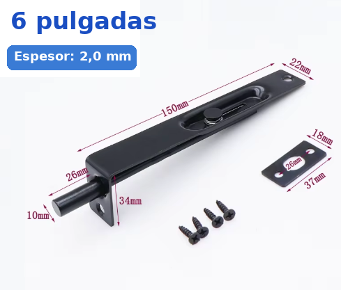 [A2194] Pestillo Embutido para Puerta Doble - 6 Pulgadas (150mm) - Acero Inox Negro Mate
