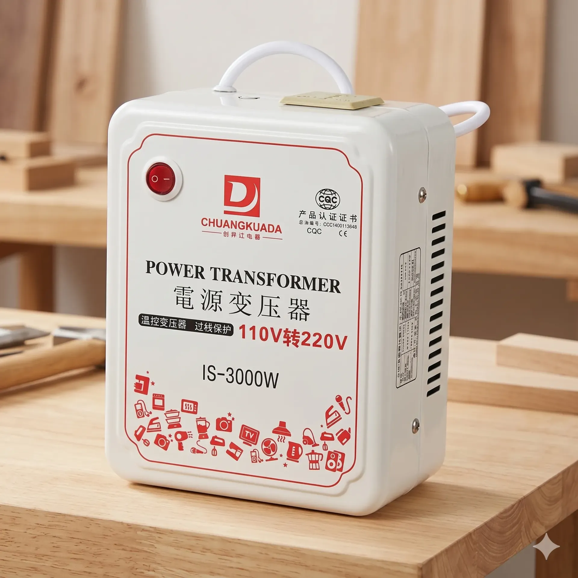 Transformador de Potencia de 3000W: 110V a 220V (Paso Arriba) para Herramientas Profesionales