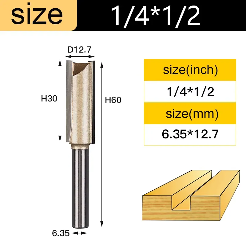 [A2326] Fresa recta CNC – Corte 1/2" (12.7mm), profundidad 30 mm, vástago 1/4"   Ref:P140