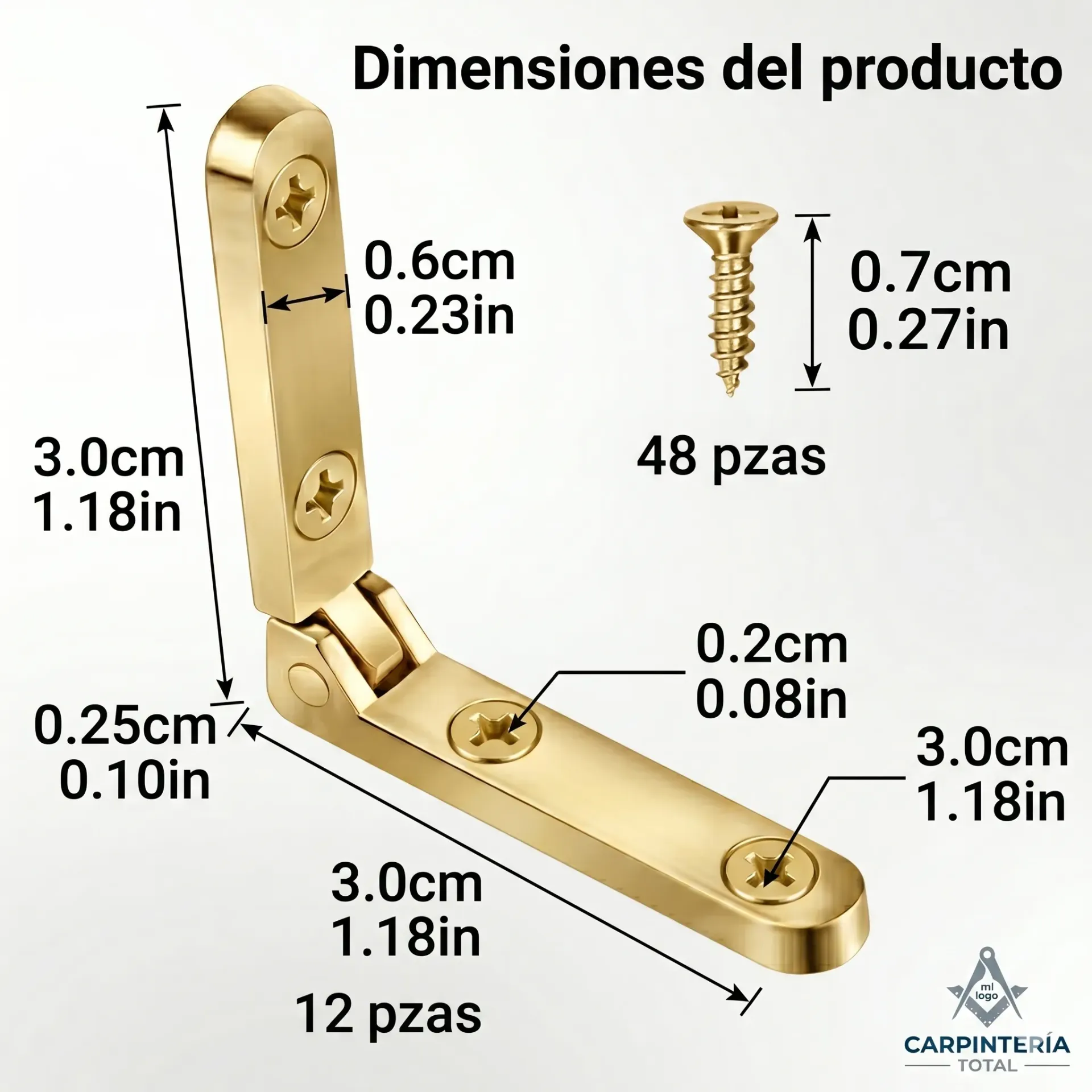 [A2330] Bisagra Mini para Caja Decorativa 30mm Dorada (1uds + tornillos)