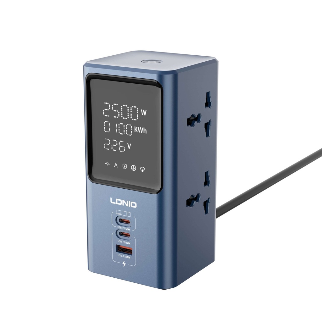 [A2362] Torre Multitoma LDNIO SC2 — 4 Tomas Universales + 3 USB con Carga Rápida GaN 45W y Pantalla LED