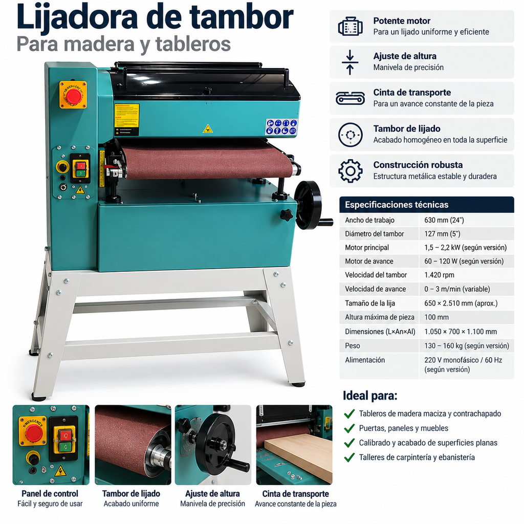 Lijadora de Tambor Abierto EZS18 18″ para Madera