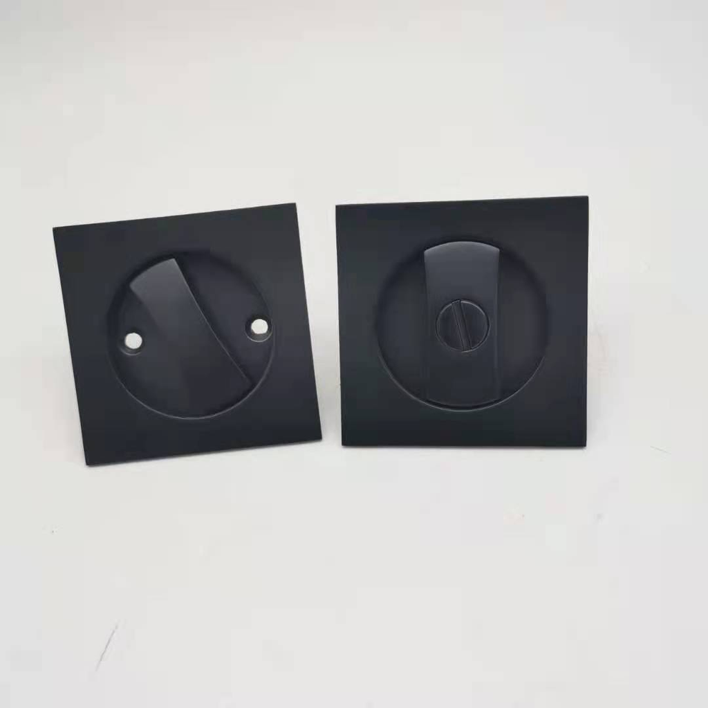 Cerradura de condena para puerta corrediza con tirador empotrado - Cuadrada negra
