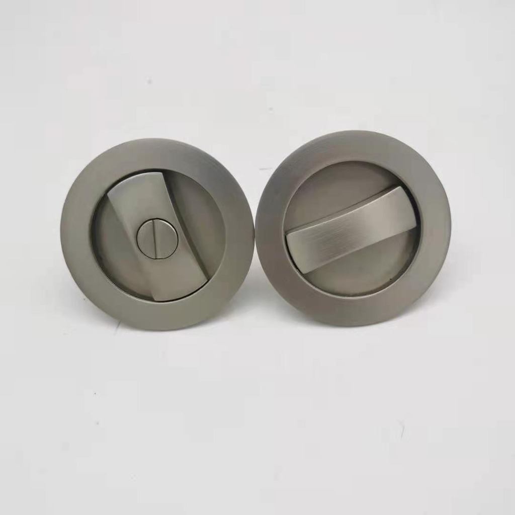 Cerradura de condena para puerta corrediza con tirador empotrado - Redonda plateada