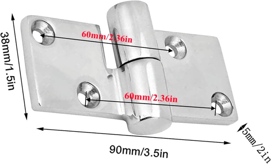 Bisagra desmontable de acero inoxidable 316 pulido espejo 90 × 38 mm - Lado Izquierdo