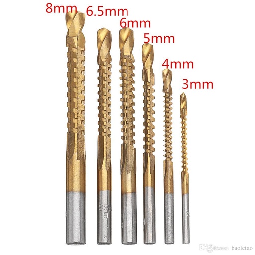 [A136] Broca sierra giratoria HSS recubierta de titanio para perforación de Metal 3-8mm. Set 6 pcs