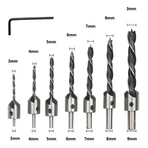 [69] Brocas avellanadoras HSS  mechas de 3mm a 10mm. Set 7 pcs