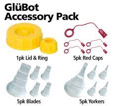 [A304] Fastcap Accesorios para glubot 1 tapa, 1 anillo de retención, 5 tapones rojos, 5 puntas de hoja, 5 puntas