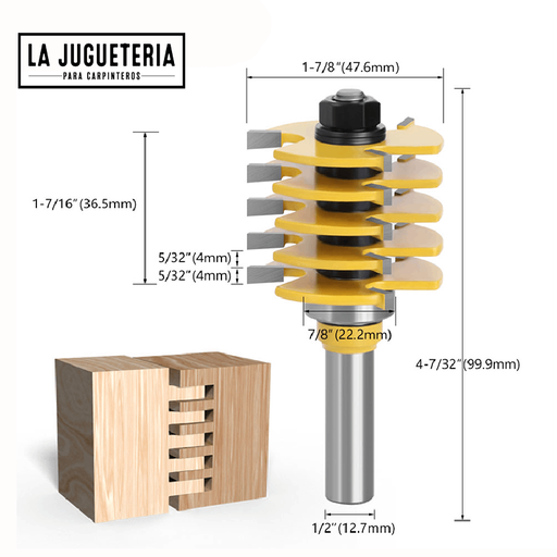 [A398] Fresa para unión tipo dedo (finger). 5 cuchillas desmontables. Vástago de 1/2". Ref.G17
