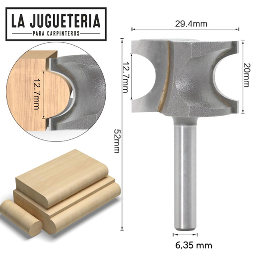 [A336] Fresa de corte lateral semicircular tipo "Bullnose" diametro de corte  1/2". Vástago de 1/4". Ref.P23