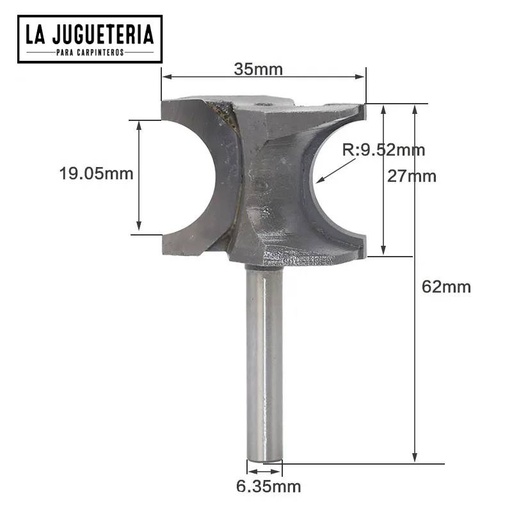 [A337] Fresa de corte lateral semicircular tipo "Bullnose" diametro de corte 3/4". Vástago de 1/4". Ref.P24