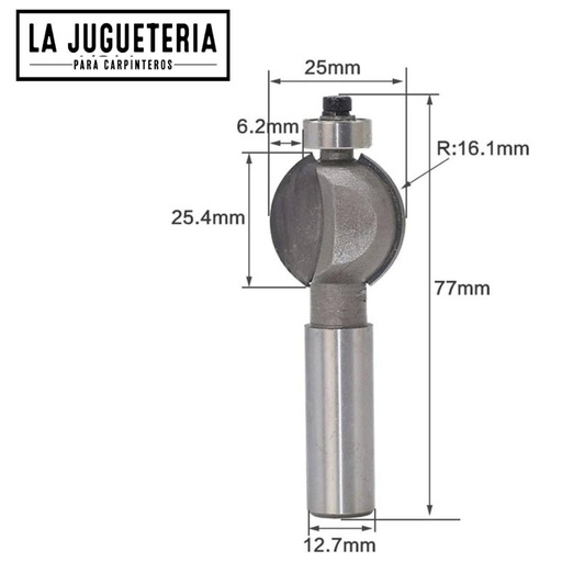 [A355] Fresa de tallado redondo corte 3/4" con 1 rodamiento. Vástago de 1/2". Ref.G13