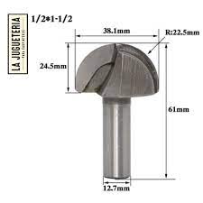 [A363] Fresa nariz redonda corte 1-1/2" (38,1mm)(Round nose). Vástago de 1/2". Ref.G14