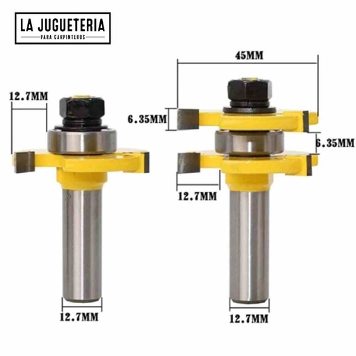 [A427] Fresas para machihembrar, lengüeta de 1/4". Vástago de 1/2". Set 2 pcs. Ref.G06