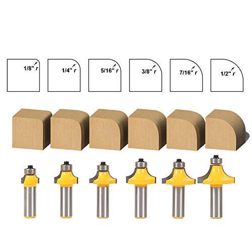 [224] Fresas para cantear 1/8",1/4'',5/16",3/8'',3/16',' 1/2''.Vástago de 1/2". Set 6 pcs. Ref.G26
