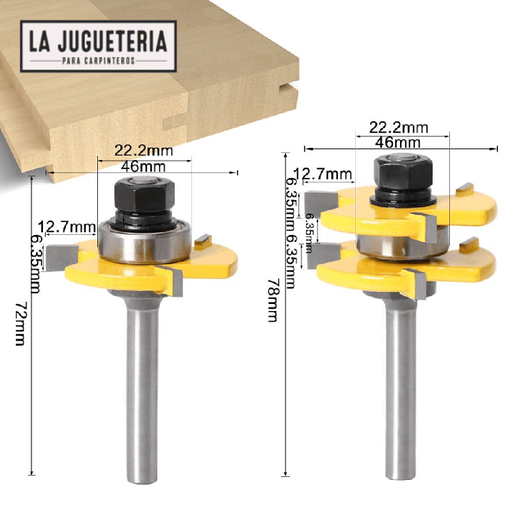 [A428] Fresas para machihembrar, lengüeta de 1/4". Vástago de 1/4". Set 2 pcs. Ref.P13