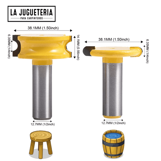 Fresa de unión para toneles. Vástago 1/2". Set 2 pcs. Ref.G12