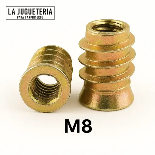 [A908] Tuerca de embutir M8 x 15mm - Insertos para madera 12 unidades