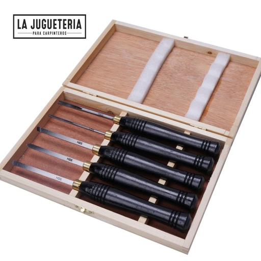 [A492] Juego de gubias de torneado de madera, hoja HSS, mangos de madera 27 cm de largo