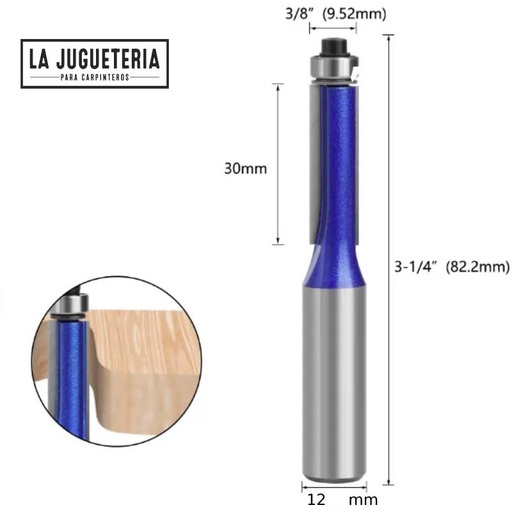 Fresa de corte recto 30 * 3/8" , copiadora con 1 rodamiento. Vástago de 12mm.  G35