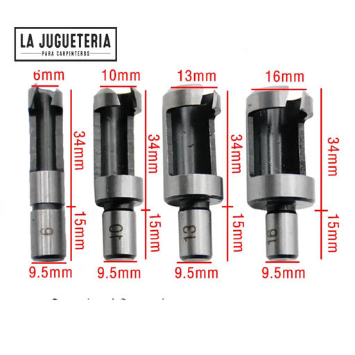 [A128] Broca sacabocados o sacatarugos Tipo C  6-10-13 y 16 mm. Set 4 pcs