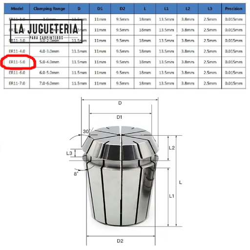 [A574] Pinza portaherramientas ER11 -5.0, abrazadera de resorte para máquina de grabado CNC