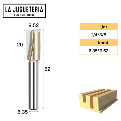 Fresa 1/4 corte recto 3/8 (10 mm) Tideway cortador plano ranurado, limpia fondo Ref: P32