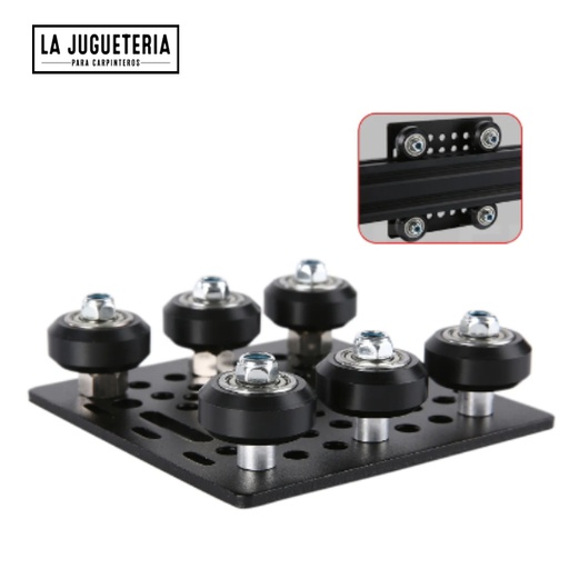 Placa de pórtico (gantry) con 6 ruedas POM para perfiles 2040 y 4040 Tipo V.