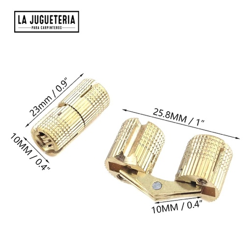 Bisagras ocultas tipo barril 10 mm. Angulo de apertura de 180 grados. Pack 2 unidades Fabricado en latón y acero inoxidable
