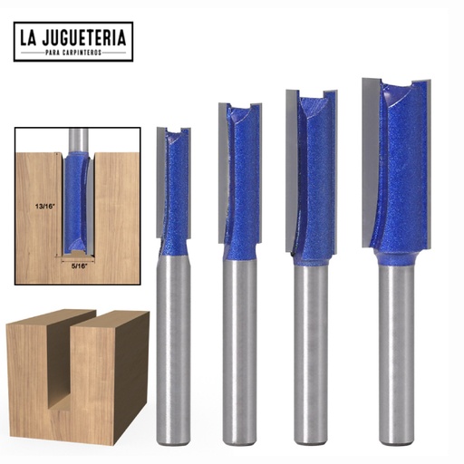 Fresas de corte recto 1/4" , 5/16", 3/8" y 1/2". Vástago 1/4". Set 4 pcs. P39
