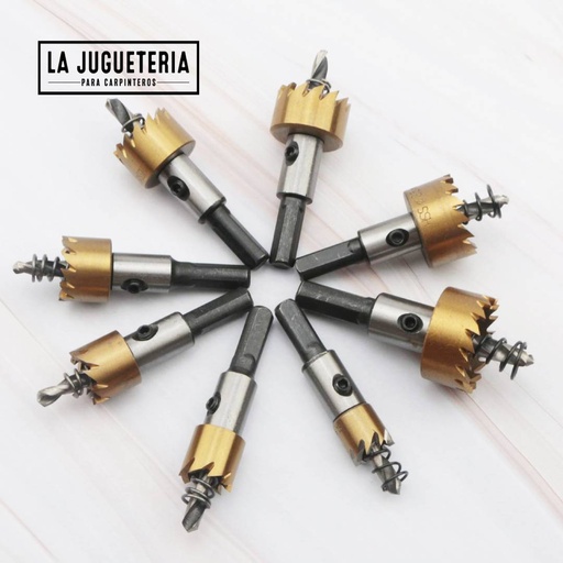 Set de broca sierras tipo corona chapada en titanio, 8 piezas 16/18/18.5/20/22/25/30/32
