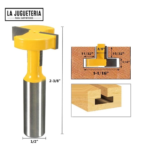 [A387] Fresa para ranura en T corte 27 mm de ancho y lengüeta de 8 mm. Vástago de 1/2". Ref. G49