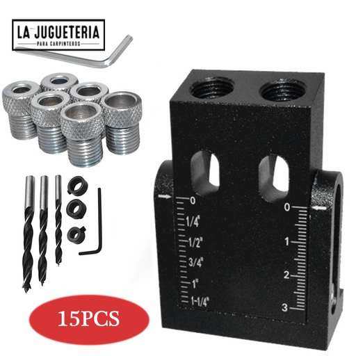 [A598] Plantilla para agujeros oblicuos tipo Pocket Hole. Set 15 pcs.