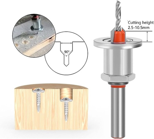 [A056] Broca avellanadora 2.8 x 10 mm de cuello con tope ajustable para madera profundidad 2.5-10.5 mm