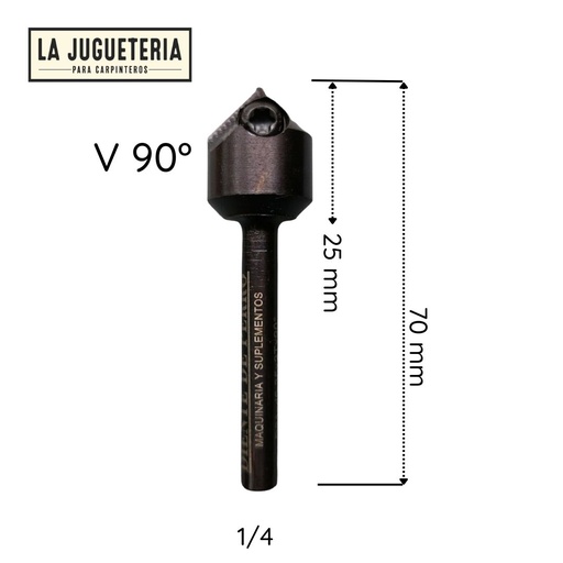Fresa industrial Diente de Perro para ranuras en V de 90 grados Groove con inserto de carburo. Diámetro: 11/16" (17,46 mm)
Altura de corte: 21/64" (8,25 mm). Vástago: 1/4" (6,35 mm) Ref. P45 