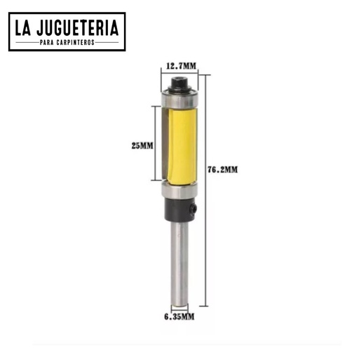 Fresa de corte recto 25mm, copiadora con 2 rodamientos. Vástago de 1/4". Ref.P03