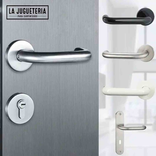 [A007] Palanca de Puerta Plateada de Acero Inoxidable Mate 304 - Modelo Birmania
