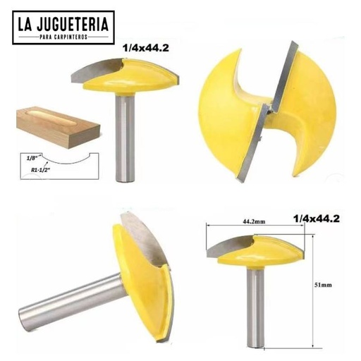 [A845] Fresa de Radio Convexo para Rebajes y Molduras en Carpintería - 1/4" x 44.2mm. Ref.P52