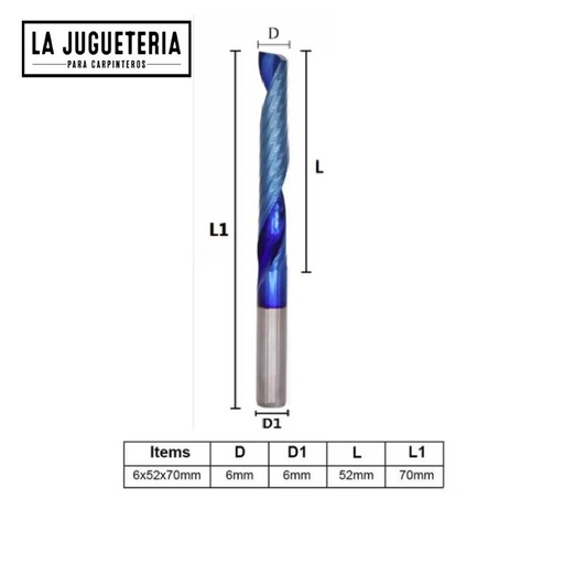 [A1021] Fresa de Extremo en Espiral de Carburo con Recubrimiento Nano de 6x52x70 para Corte CNC Ref: V17
