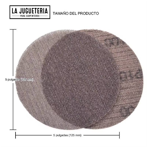[A1004] Disco de Lijado de Malla PMS de 5 Pulgadas (125 mm), Grano 80, Sistema de Gancho y Bucle, Sin Polvo