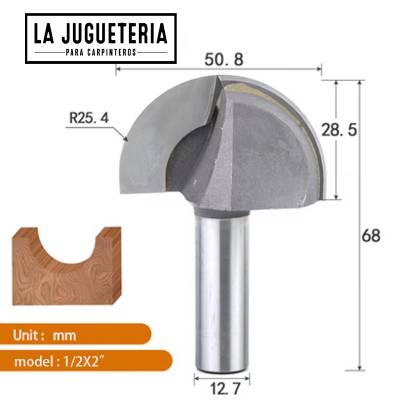 [A1028] Fresa nariz redonda corte 1-2" (50,8mm)(Round nose). Vástago de 1/2". Ref.G64