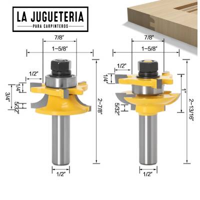 [A1037] Fresas Machihembrar para Panelar Puertas y Ventanas, Vástago de 1/2". Set 2 pcs. Ref.G65