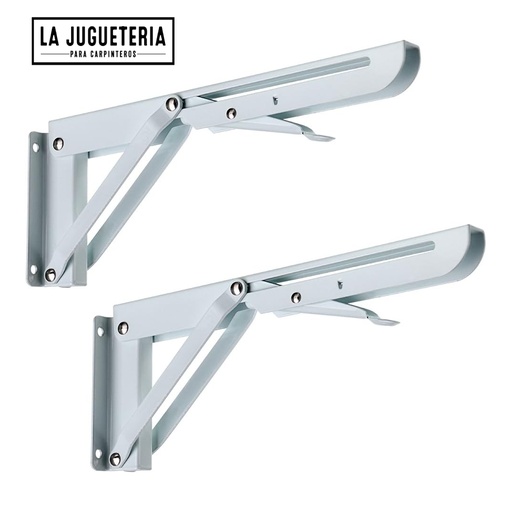 [A1105] Soportes ó escuadras Plegables para Estantes de Acero Inoxidable - Set de 2 Unidades (30x17.5cm) - Carga Máxima 132.3 lbs Color Blanco