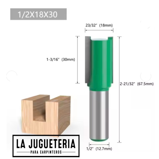 [A1019] Fresa de Corte Recto 1/2" x 18 x 30 mm - Ideal para Ranuras y Rebordes Precisos. Ref.G69