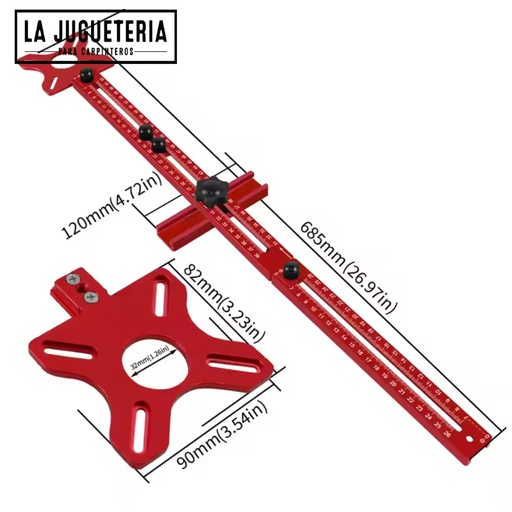 [A1082] Plantilla de Corte Circular y Fresado para Enrutador 3 en 1 - Soporte Ajustable de 9 a 61 cm para Madera, Ideal para Proyectos de Carpintería Profesional y DIY 