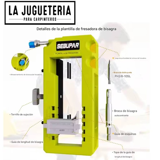 [A1083] Plantilla de router para Bisagra de Puerta - Compatible con Bisagras de 3 a 5 Pulgadas | Formato Cuadrado, Radio 1/4” y 5/8