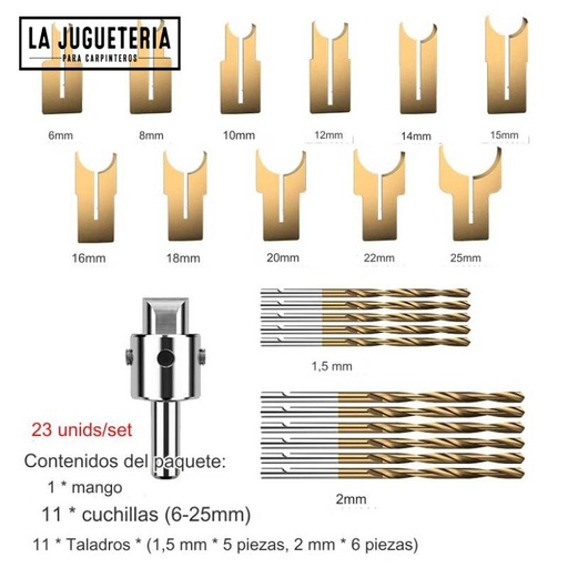 [A915] Kit de brocas buda para taladro - Conjunto de 23 piezas -tamaños desde los 6 mm (aprox. 1/4") hasta los 25 mm (1")